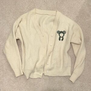 embroidered cream frog cardigan